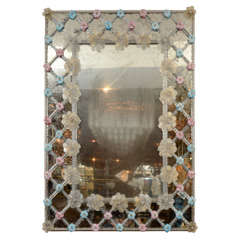 Rectangular Venetian glass mirror with flower surround
